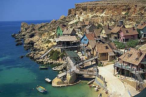 Popeye village, Anchor Bay, Malta, Mediterranean, Europe