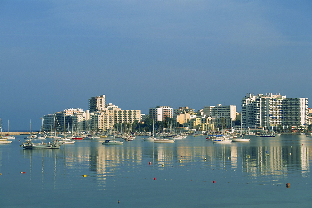 Skyline and marina, San Antonio Bay, Ibiza, Balearic Islands, Spain, Mediterranean, Europe