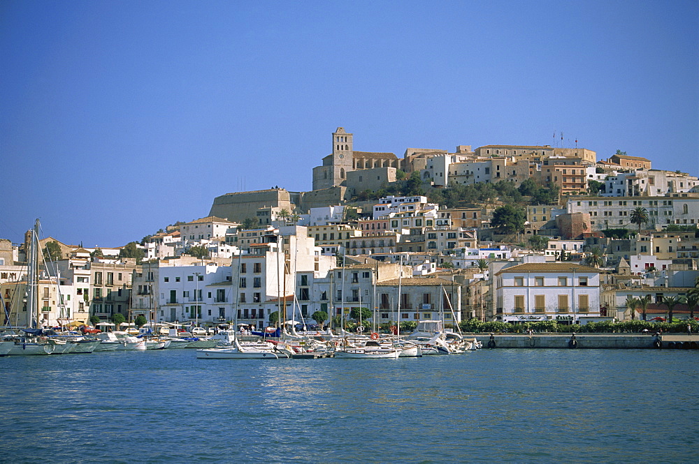 Ibiza Town skyline and harbour, Ibiza, Balearic Islands, Spain, Mediterranean, Europe