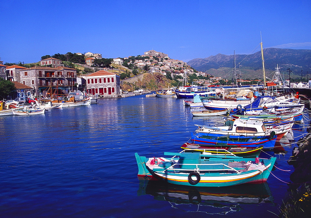 Sailboats Moored at Molyvos Harbour, Lesvos, Greece