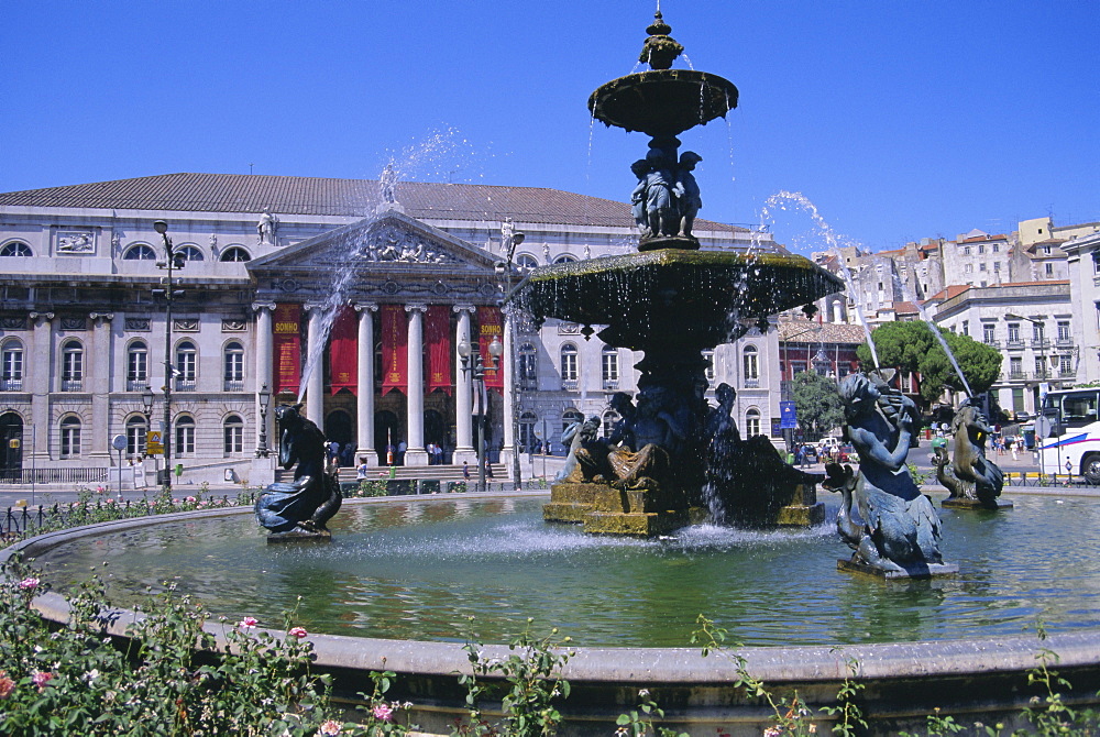 National Theatre, Rossio Square, Lisbon, Portugal, Europe