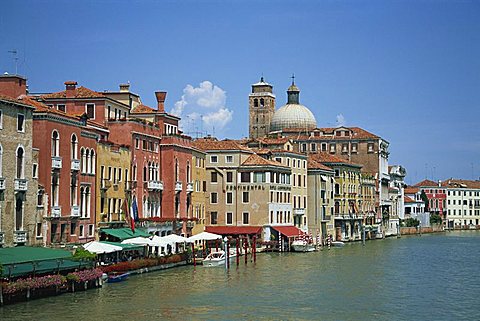 Houses and cafes on the Grand Canal and San Geremia church, in Venice, UNESCO World Heritage Site, Veneto, Italy, Europe