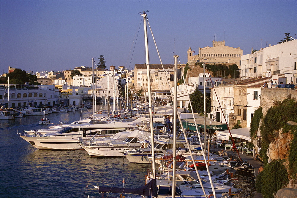 Boats and waterfront, Cuidadella, Menorca (Minorca), Balearic Islands, Mediterranean, Spain, Europe