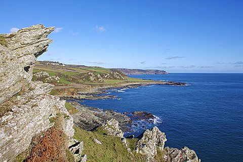 Langerstone Point and view towards Start Point from Prawle Point, Devon, England, United Kingdom, Europe