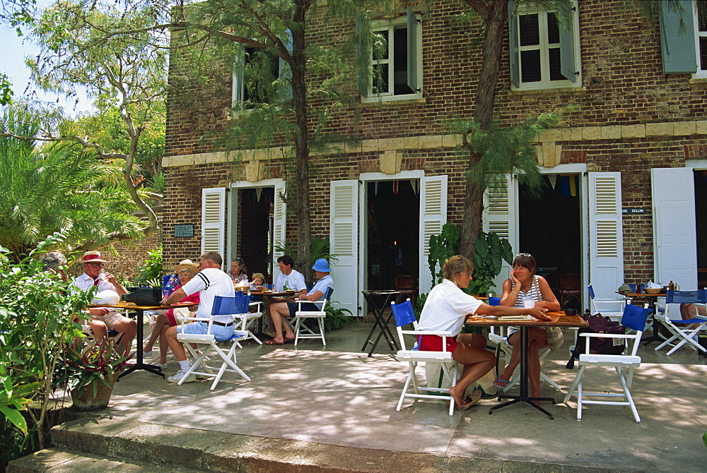 People seating outside restaurant, Nelson's Dockyard, Antigua, Leeward Islands, West Indies, Caribbean, Central America