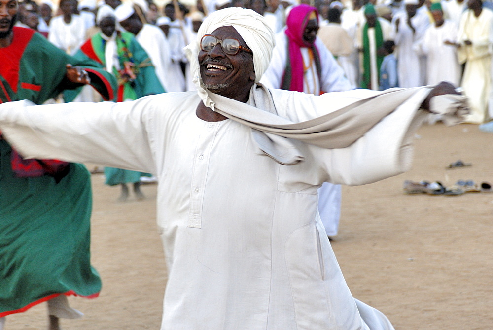 Whirling dervishes, dancer in trance at Sufi ceremony, Omdurman, Sudan, Africa