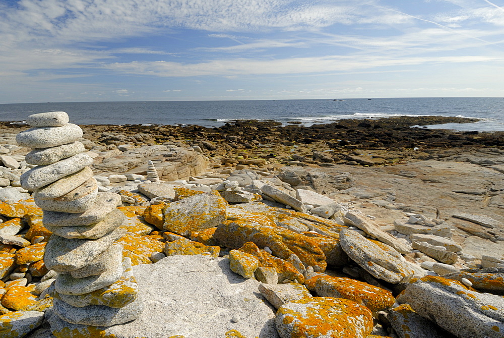 Beach and rock sculpture, Islands of Glenan, Brittany, France, Europe