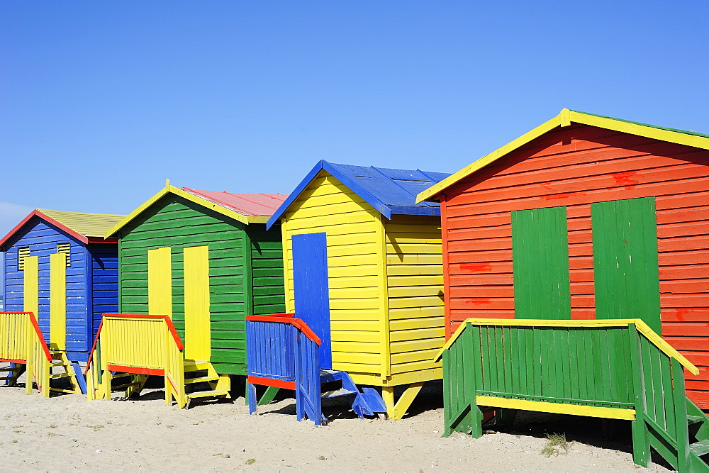 Colourful beach huts, Muizenberg, Cape Province, South Africa, Africa