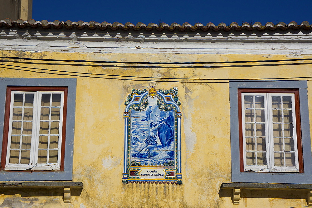 Tile tableau on old house, Peniche, Centro, Portugal, Europe