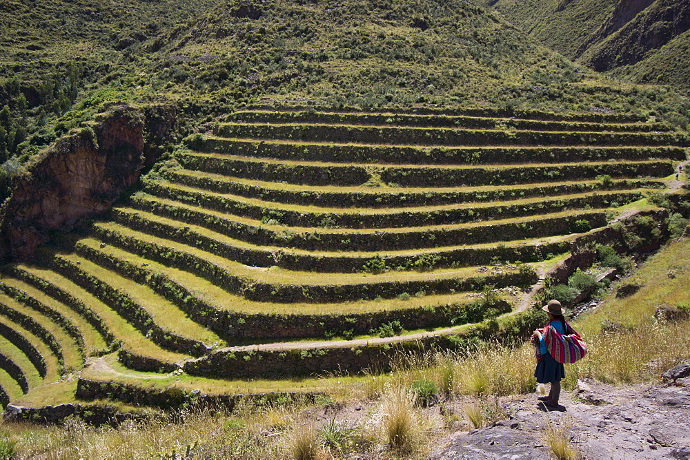 Inca terracing in the Sacred Valley, Pissac, Peru, South America 