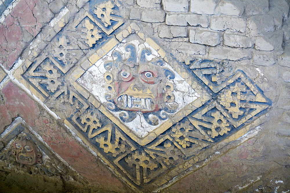 Huaca del Sol y de la Luna, precolombian (Moche) structure, polychrome friezes, Peru, South America