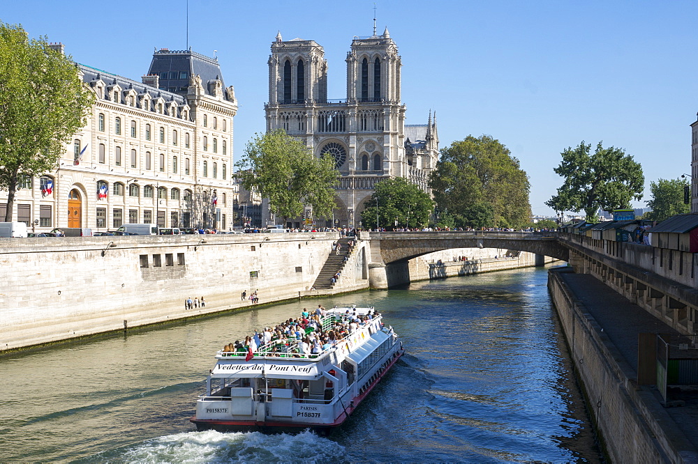 View of the River Seine and Notre Dame Cathedral, Paris, France, Europe