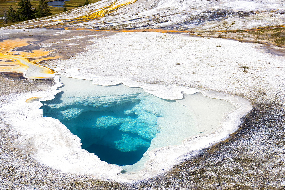 Blue holes and white crystals, Yellowstone National Park, UNESCO World Heritage Site, Wyoming, United States of America, North America