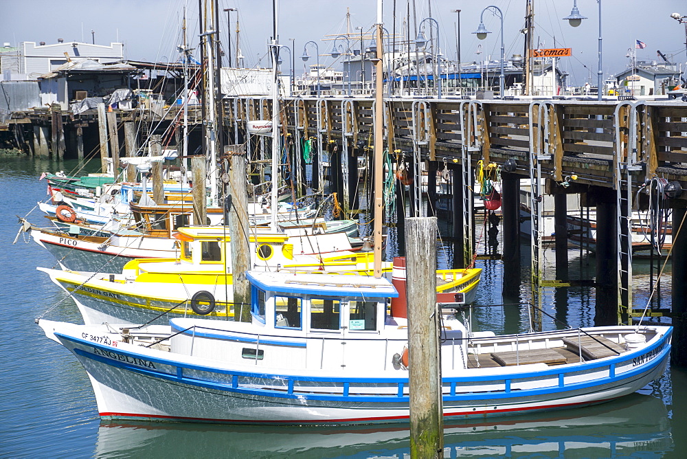 Fisherman's Wharf and colourful fishing boats, San Francisco, California, United States of America, North America