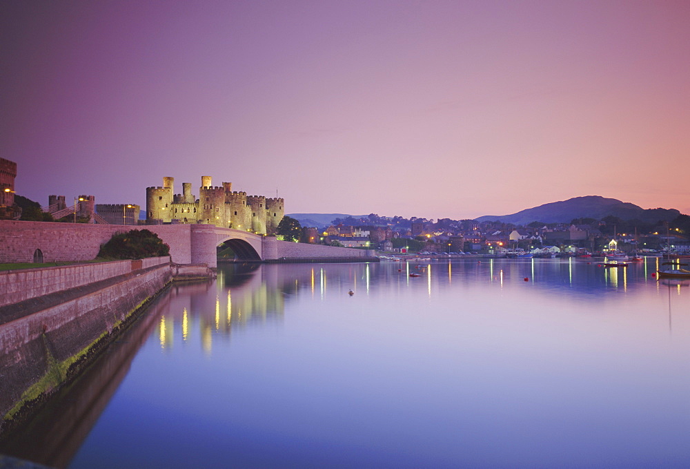 Conwy Castle at sunset, Gwynedd, North Wales, UK, Europe