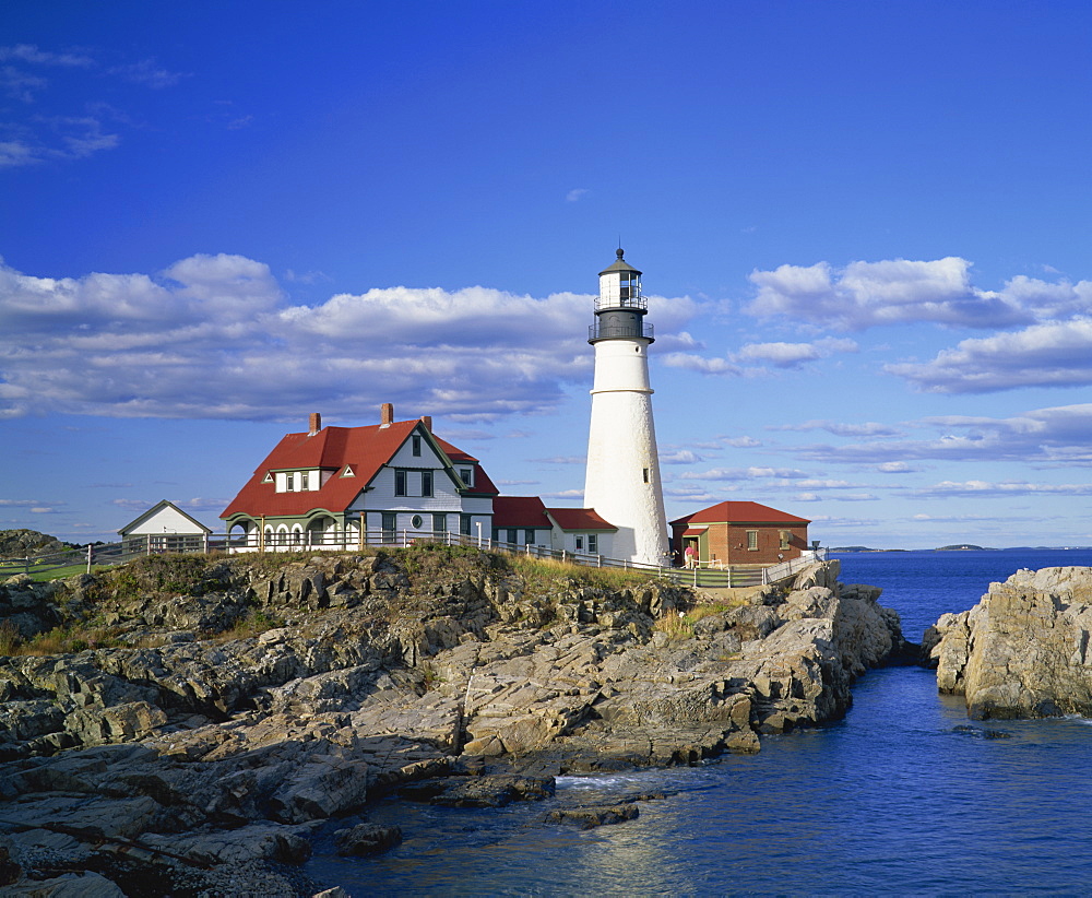 Portland Head lighthouse on rocky coast at Cape Elizabeth, Maine, New England, United States of America, North America