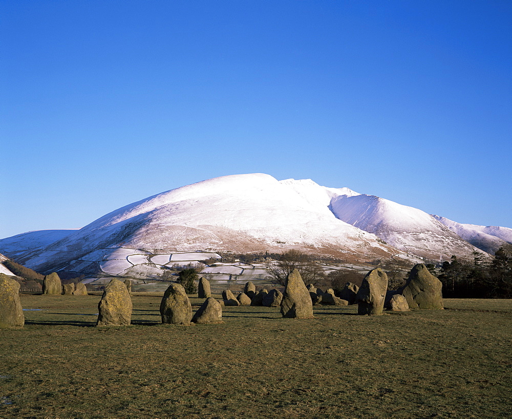 Castlerigg Stone Circle and Blencathra, Lake District, Cumbria, England, United Kingdom, Europe