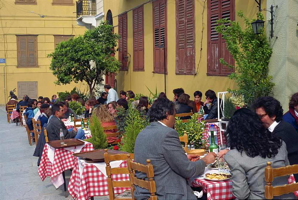 Dining at an outside taverna, Athens, Greece, Europe