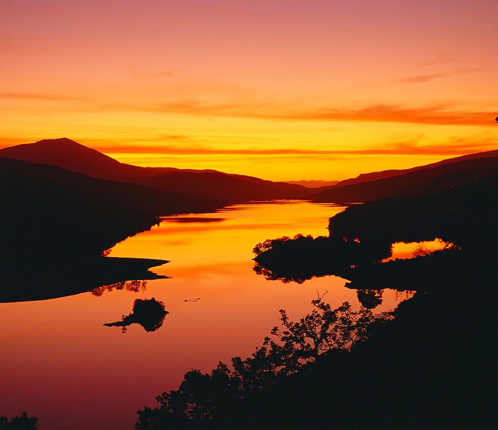 Queen's view at sunset, Pitlochry, Tayside, Scotland, UK, Europe