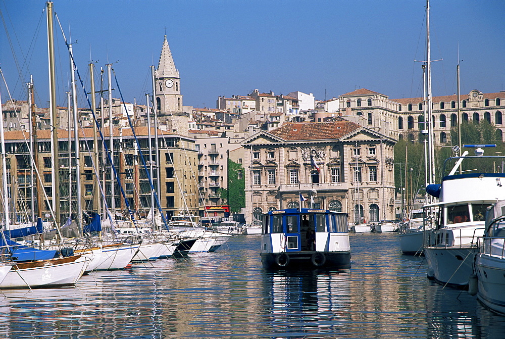 Ferry crossing Vieux Port, Marseille, Bouches-du-Rhone, Provence, France, Europe