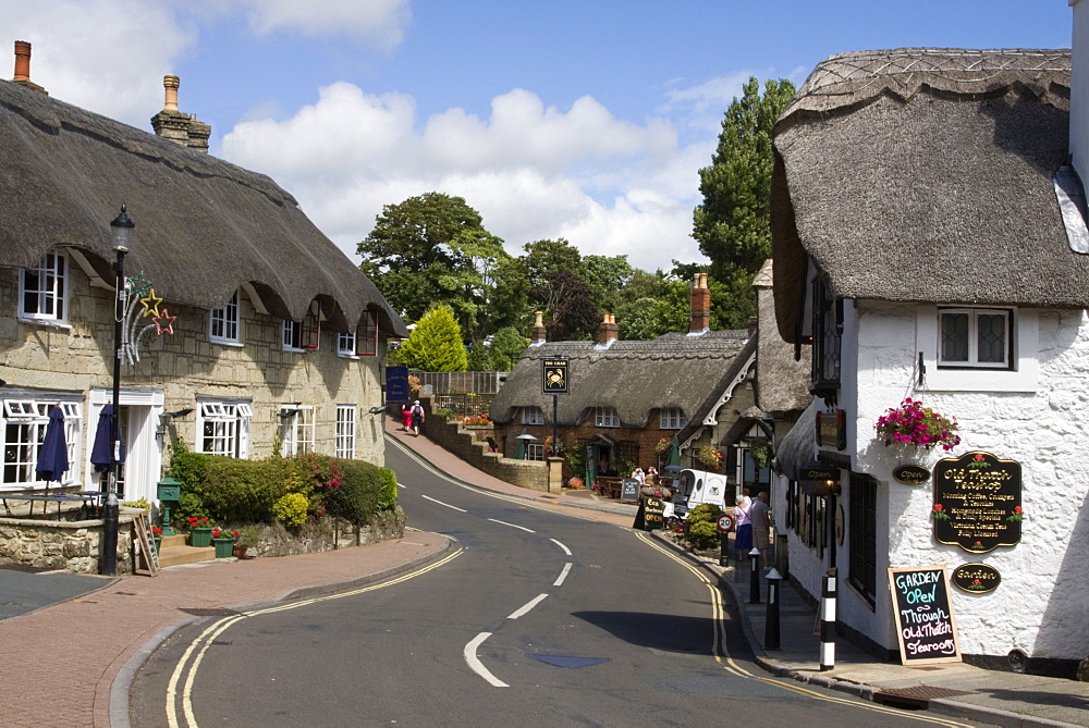 Thatched houses, teashop and pub, Shanklin, Isle of Wight, England, United Kingdom, Europe