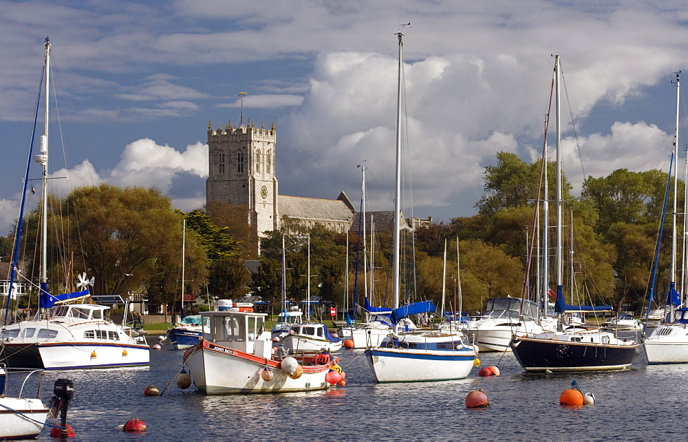 Christchurch Priory and River Stour, Dorset, England, United Kingdom, Europe