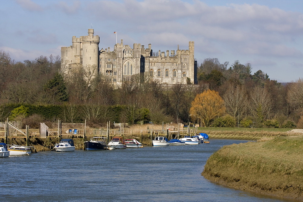 Arundel Castle and River Arun, West Sussex, England, United Kingdom, Europe