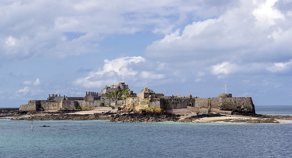 Elizabeth Castle at high tide, Jersey, Channel Islands, United Kingdom, Europe