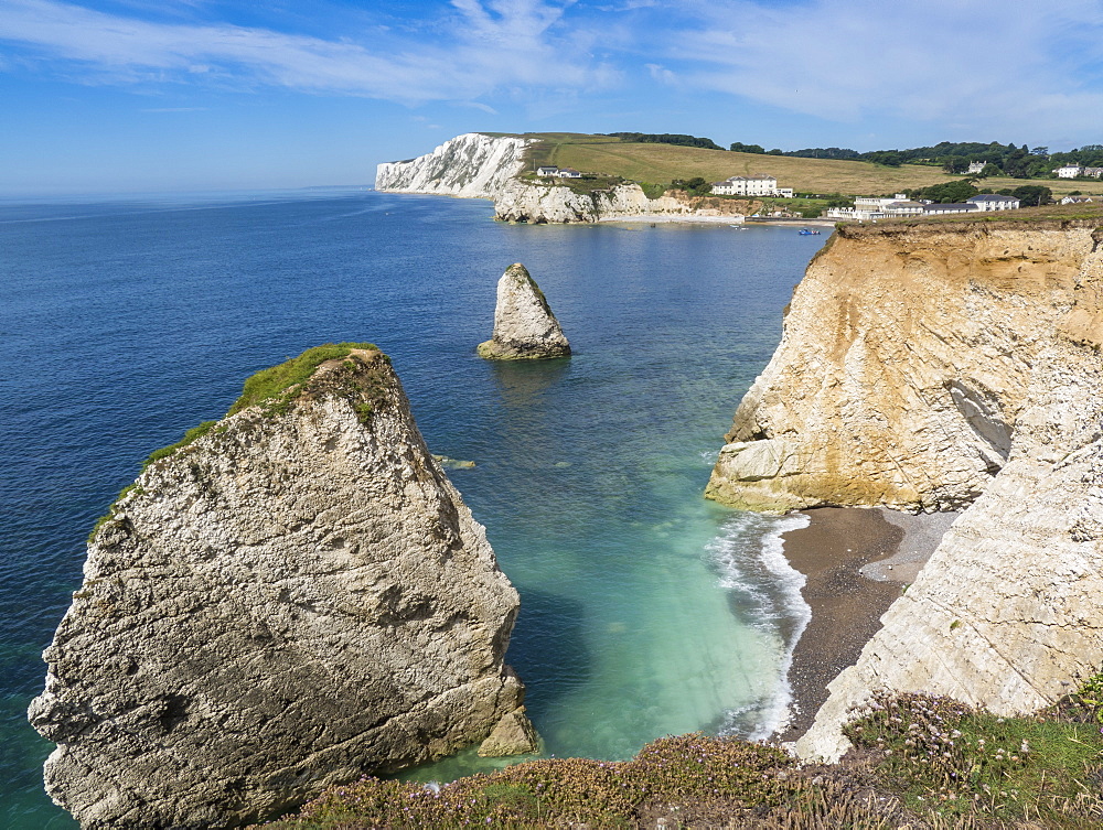 Freshwater Bay and chalk cliffs of Tennyson Down, Isle of Wight, England, United Kingdom, Europe