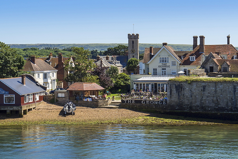 Yarmouth from The Solent in summer, Isle of Wight, England, United Kingdom, Europe