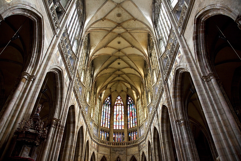 Interior of St. Vitus's Cathedral with archs and vaulting in Choir, Prague Castle, Prague, Czech Republic, Europe