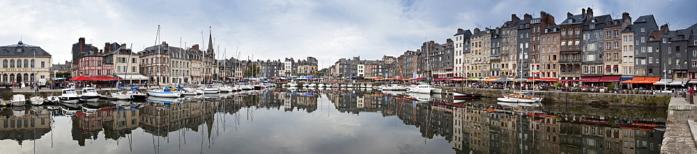 Panorama of inner harbour, Honfleur, Normandy, France, Europe