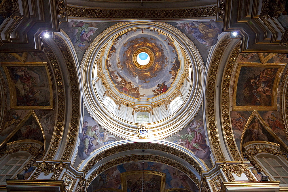 Interior of dome, St. Paul's Cathedral, Mdina, Malta, Europe