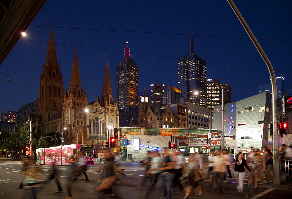 St. Paul's Cathedral and Federation Square at night, Melbourne, Victoria, Australia, Pacific