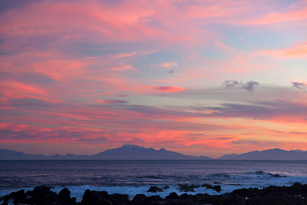 Kaikoura Ranges in South Island at sunset from Wellington, North Island, New Zealand, Pacific