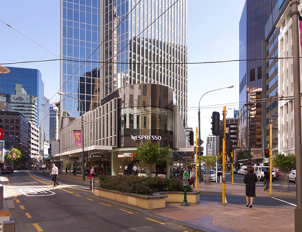 Lambton Quay at junction with Featherston Street, Wellington, North Island, New Zealand, Pacific