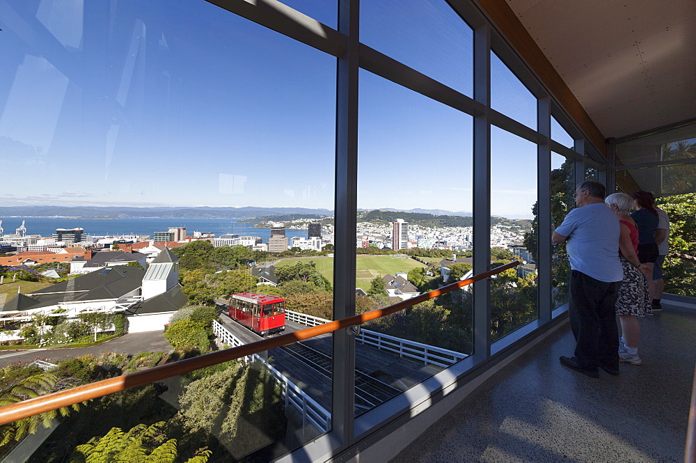 Viewing area, new top terminus station for Wellington Cable Car, Kelburn, Wellington, North Island, New Zealand, Pacific