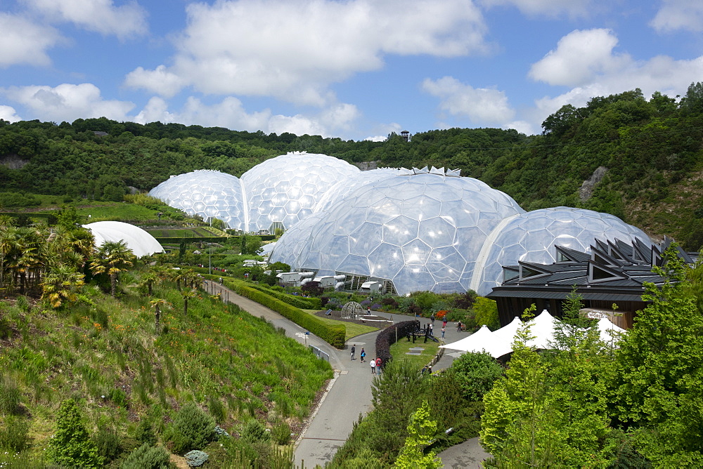 Eden Project, view from entrance path, St. Austell, Cornwall,  England, United Kingdom, Europe