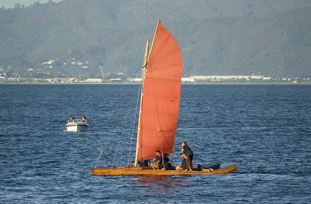 Maori Sailing Waka at 2018 Waka Odyssey, Wellington waterfront, New Zealand, Oceania