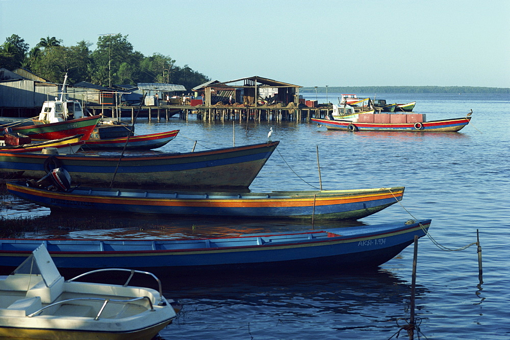 Local boats on the Orinoco river at Pedernales, Venezuela, South America