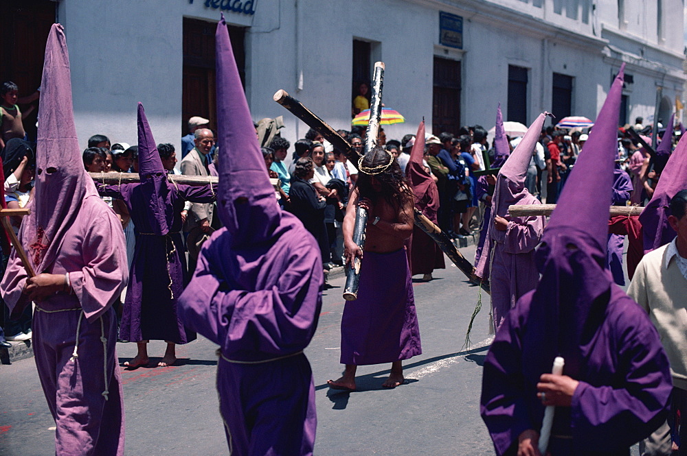 Penitents in Easter parade, Quito, Ecuador, South America