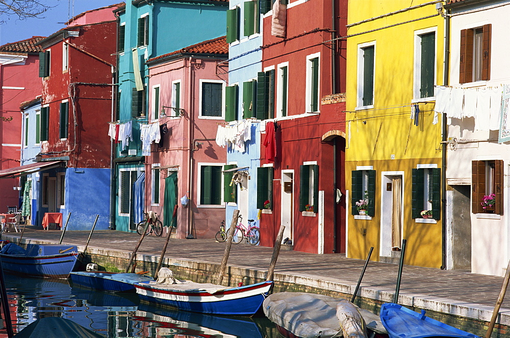 Canalside houses Burano Island, Venice, Veneto, Italy, Europe