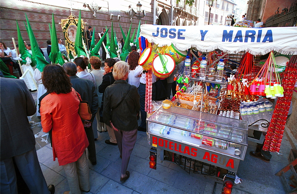 Malaga-Spain - Easter Week (Semana Santa) - A stall selling trinkets on Palm Sunday 