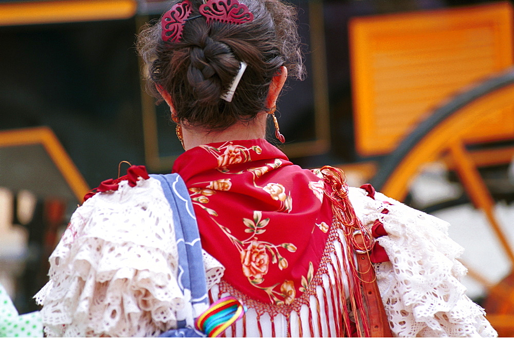 Seville - Spain - The Feria de Abril - Seville Fair - A girl in traditional costume 