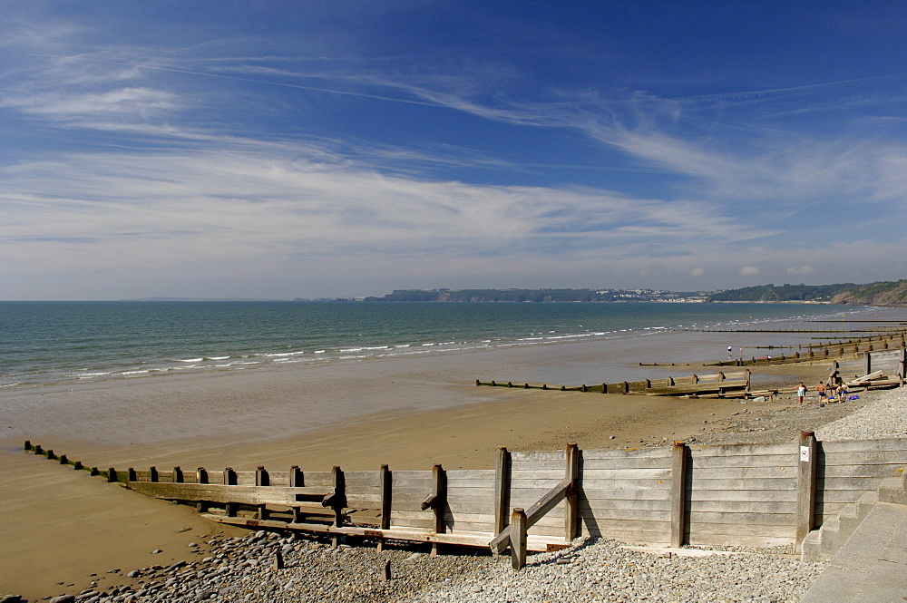 Wooden groyne on the beach at Amroth, Pembrokeshire, Wales, United Kingdom, Europe