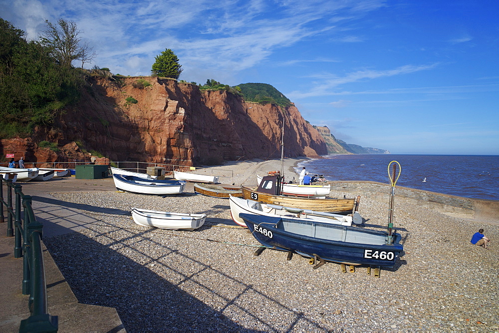 Beach and cliffs on the Jurassic Coast, UNESCO World Heritage Site, Sidmouth, Devon, England, United Kingdom, Europe