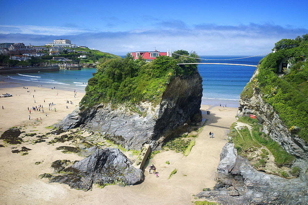 Suspension bridge at Towan beach, Newquay, Cornwall, England, United Kingdom, Europe