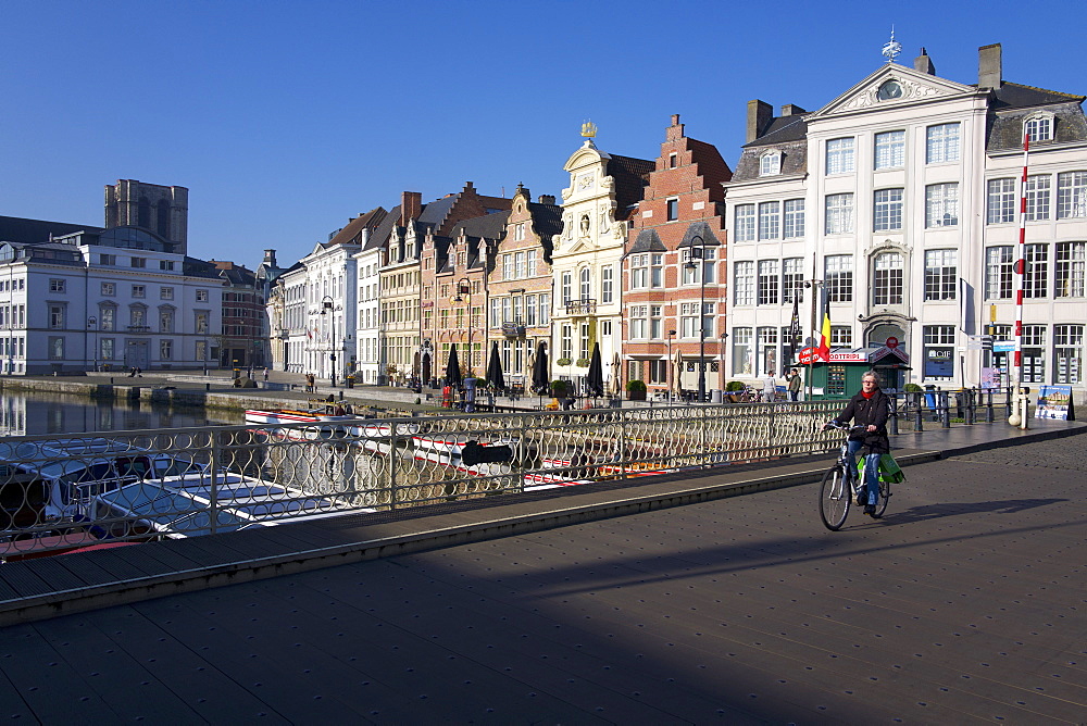 Buildings on Korenlei, Ghent, East Flanders, Belgium, Europe