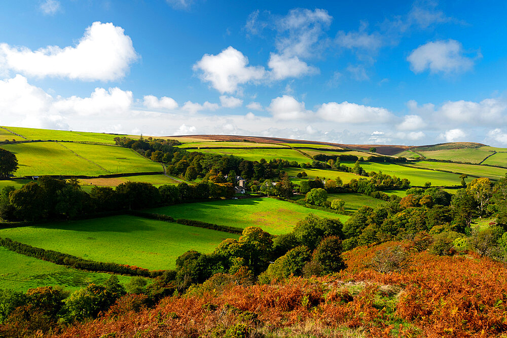 View above Oare village from the Coleridge Way footpath on Exmoor.