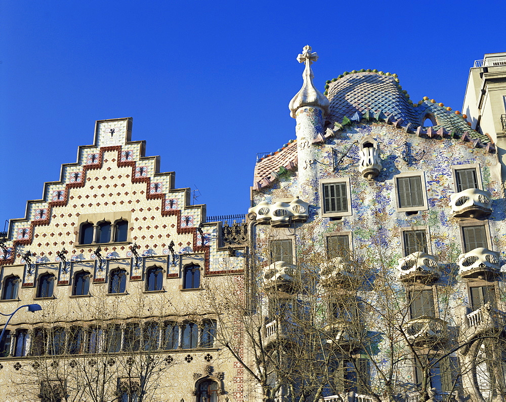 Houses by two architects, Casa Batllo by Gaudi and Casa Amatller by Cadafalch, in Barcelona, Cataluna, Spain, Europe